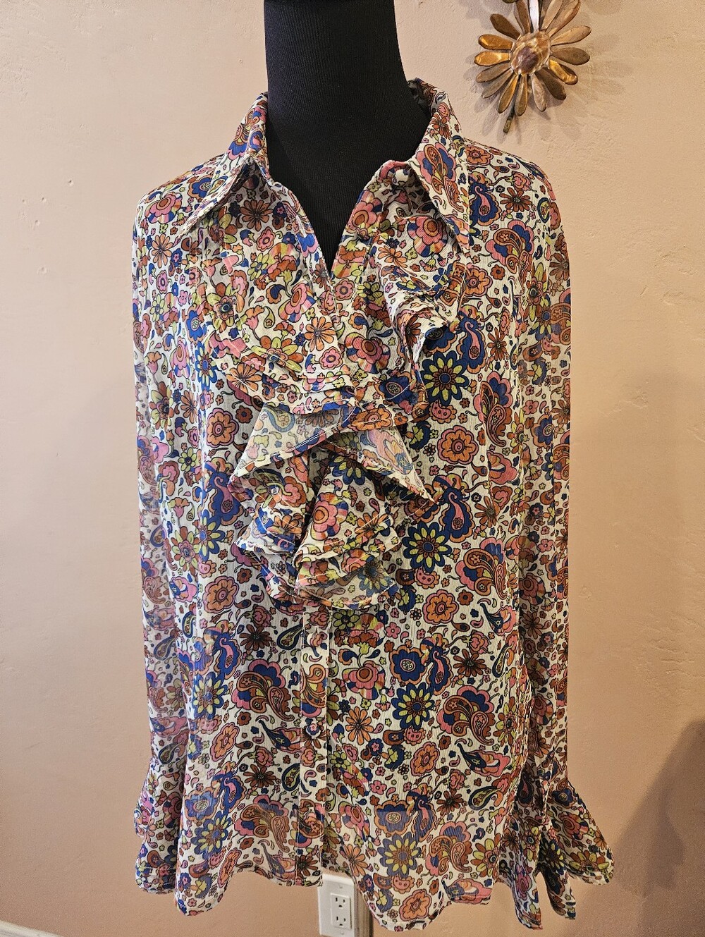 NWT The Hippie Shake Floral Ruffled 70s Inspired Blouse